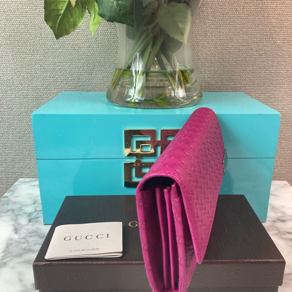 Brand New Authentic Gucci Micro Guccissima GG Dark Pink Fuchsia Flap Wallet - Picture 3 of 11